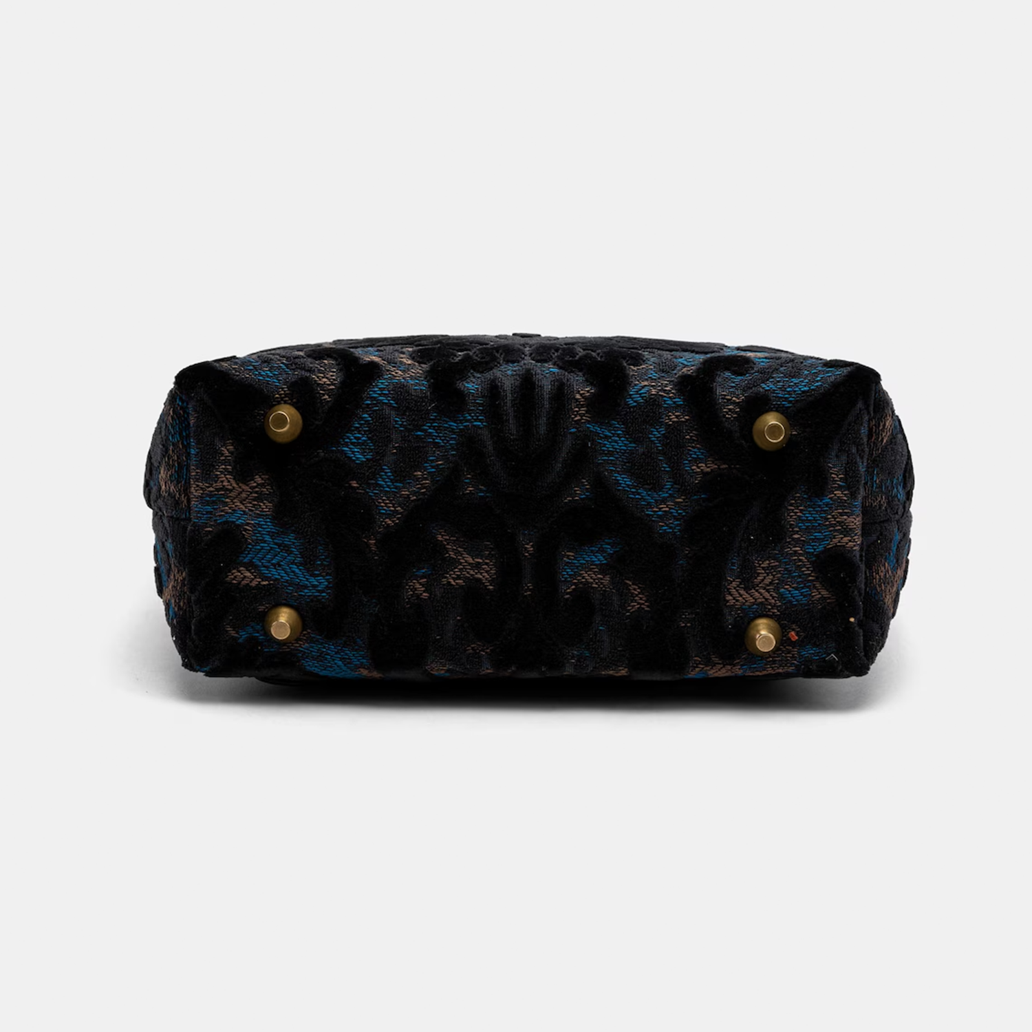 Dark Base Teal Bronze Damask Embossed Convertible Backpack With Antique Gold Hardware, Divided Lined Interior And Detachable Patterned Shoulder Straps