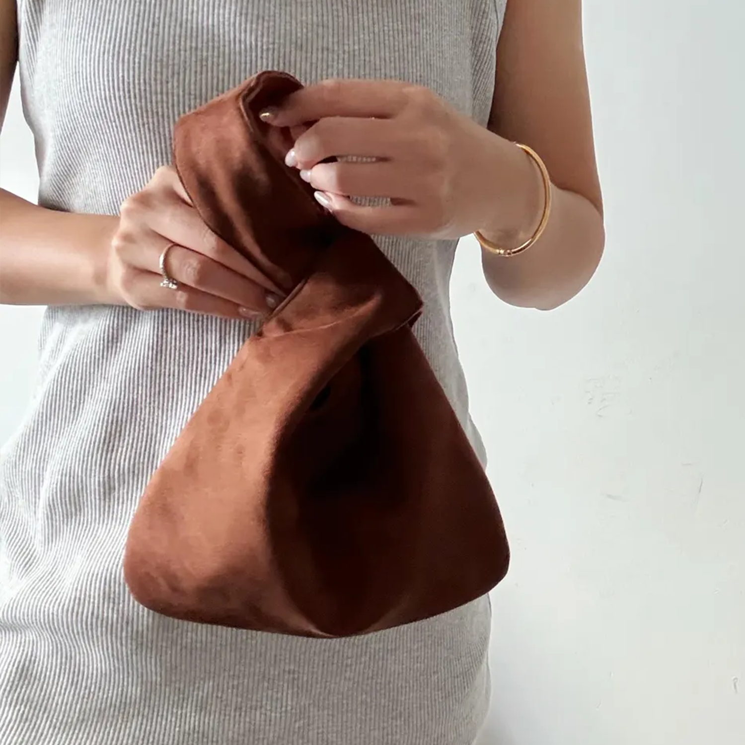 Two Earth-Tone Soft Matte Interlocking Knot Wrist Pouch, Minimalist Sloped Triangular Mini Carry Bag For Daily Compact Essentials