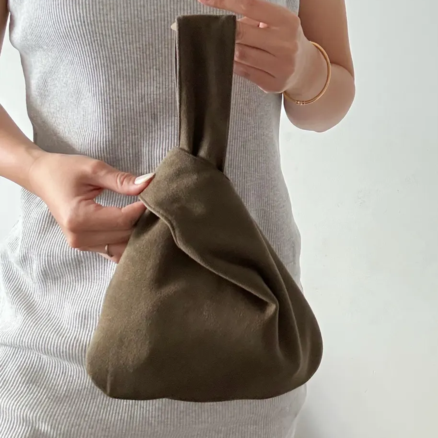 Two Earth-Tone Soft Matte Interlocking Knot Wrist Pouch, Minimalist Sloped Triangular Mini Carry Bag For Daily Compact Essentials